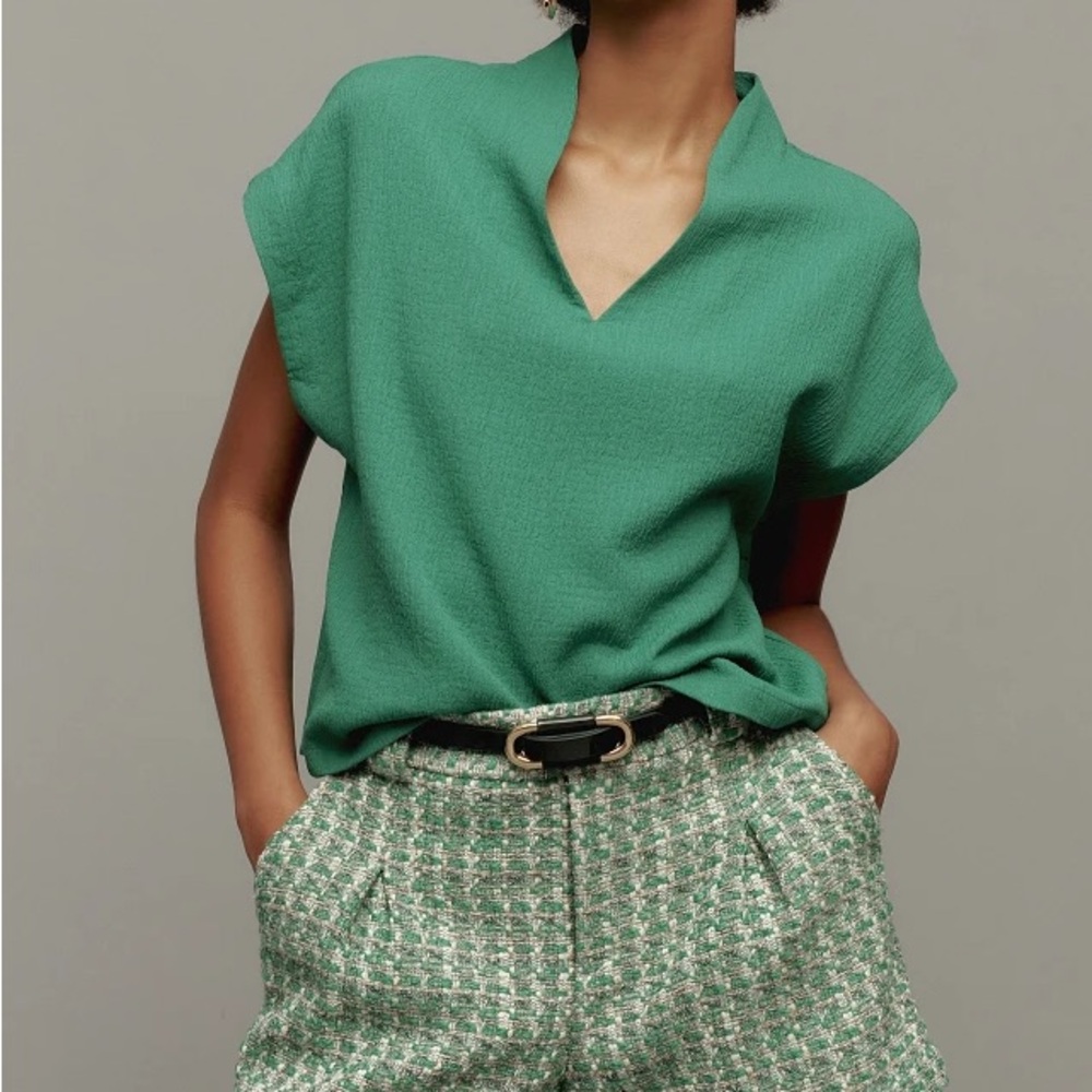 Maeve Short Sleeve Textured Popover Blouse